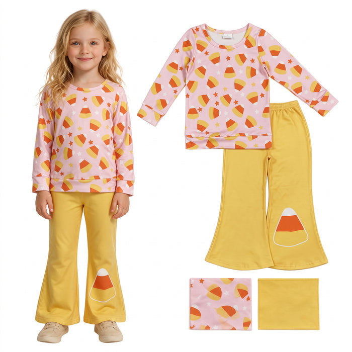 GLP3535 Candy Stars Top Orange Bell Pants Girls Halloween Clothes Set