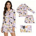 GLS0120 Purple Bows Long Sleeve Top Pockets Shorts Woman Halloween Pajamas Clothes Set