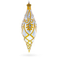 Gold & White Baroque-Style Gem-Encrusted Elongated Pointed Teardrop Finial Glass Christmas Ornament