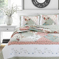Grace Celadon Real Patchwork Embroidered Scalloped Edge Cotton Reversible Quilt Bedding Set