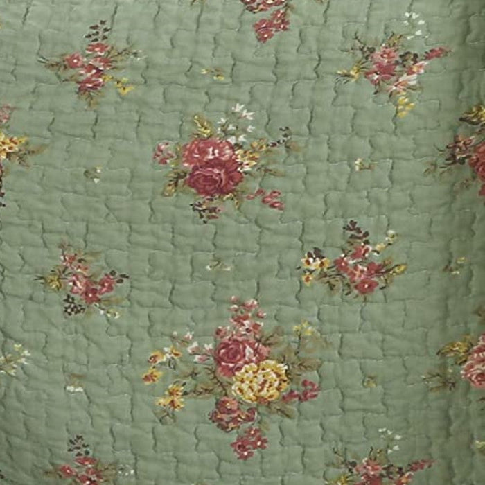 Green Floral Scalloped Edge Cotton Reversible Quilted Throw Blanket