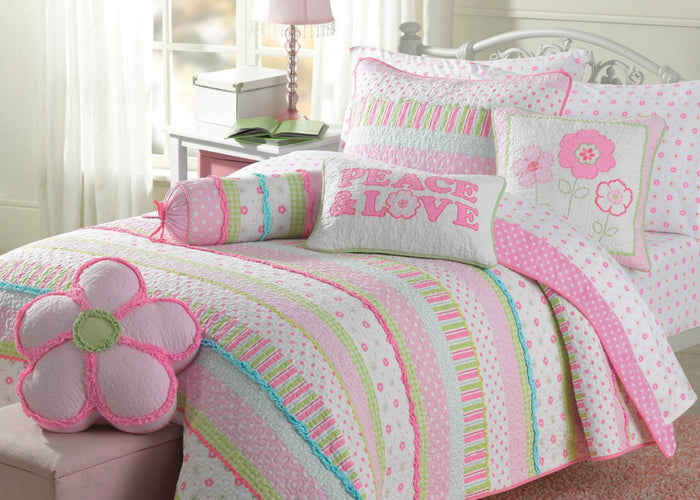 Greta Floral Stripe Pink Embroidered Square Decor Throw Pillow