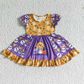GSD0125 Ghost Pumpkin Purple Print Girls Halloween Knee Length Dress