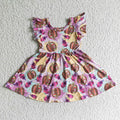 GSD0132 Leopard Flowers Pumpkin Print Girls Flutter Sleeve Fall Dress