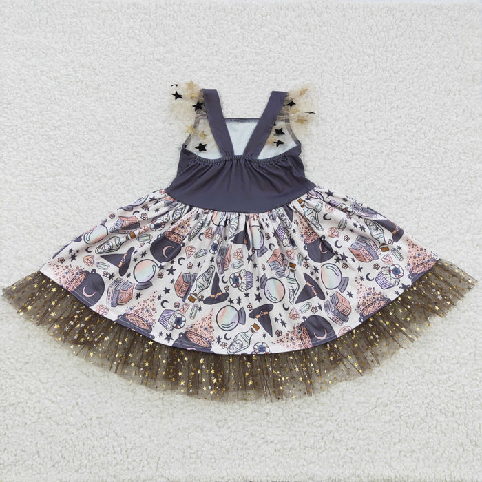 GSD0255 You Are Magic Stars Print Girls Halloween Knee Length Tulle Dress