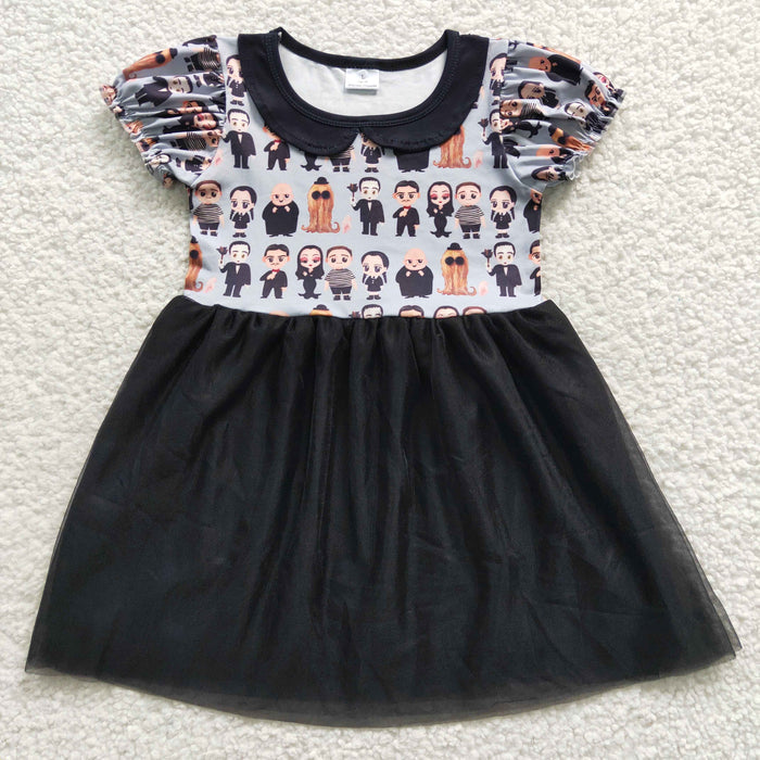GSD0397 Characters Print Girls Halloween Knee Length Tulle Dress