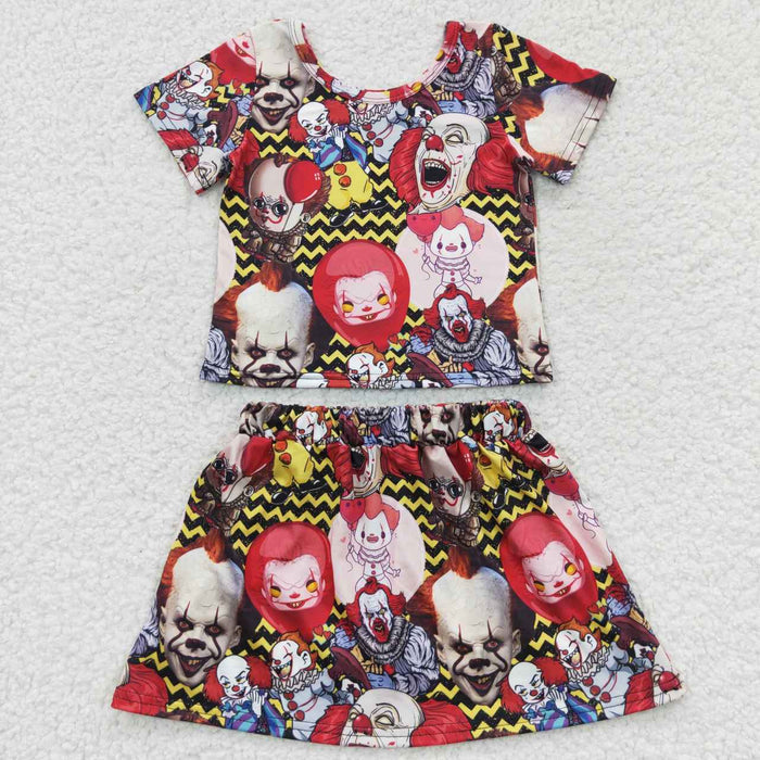 GSD0425 Characters Print Girls Halloween Skirts Clothes Set