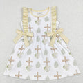 GSD0571 Cross Flowers Print Girls Easter Knee Length Dress