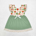 GSD1326 Pumpkin Flowers Print Girls Fall Tassel Knee Length Dress
