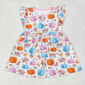 GSD1332 Pumpkin Flowers Print Pockets Girls Fall Knee Length Dress