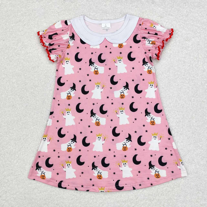 GSD1400 Ghost Pumpkin Stars Pink Girls Halloween Doll Collar Dress