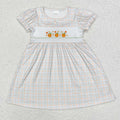 GSD1420 Pumpkin Embroidery Checkered Girls Knee Length Doll Collar Dress