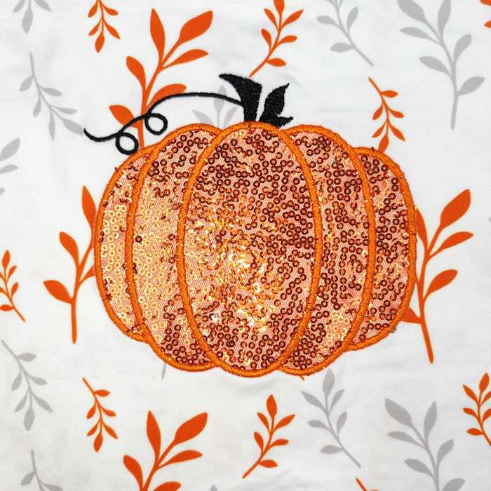 GSD1437 Pumpkin Embroidery Top Sequins Skirts Girls Fall Clothes Set