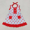 GSD1625 Flag Bows Pockets Girls 4th of July Sleeveless Dress