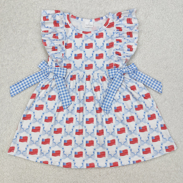 GSD1641 Flag Bows Girls 4th of July Knee Length Dress