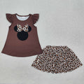 GSD1664  Cartoon Mouse Top Leopard Skirts Shorts Girls Summer Clothes Set