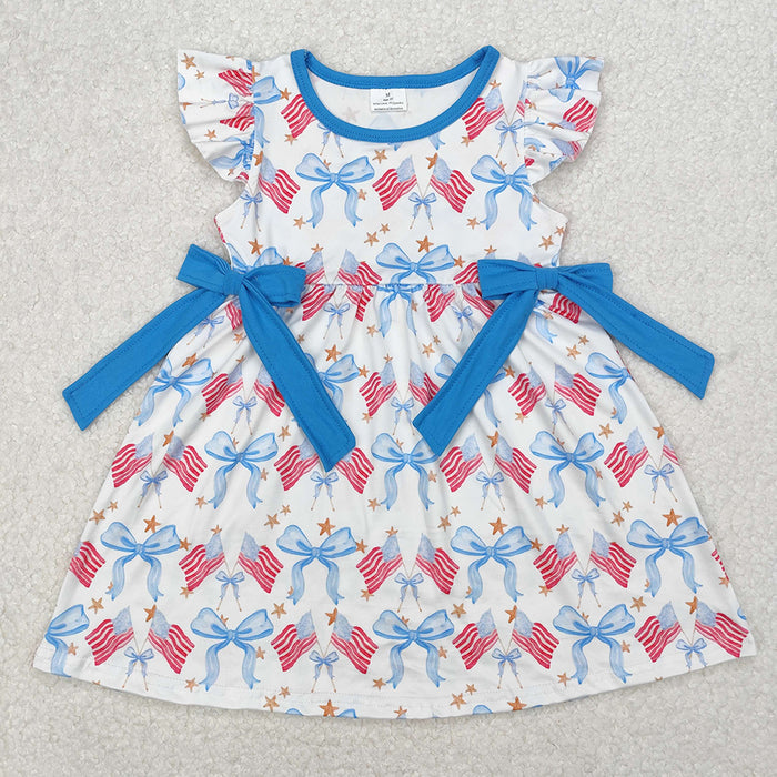 GSD1825 Flag Stars Bows Girls 4th of July Knee Length Dress