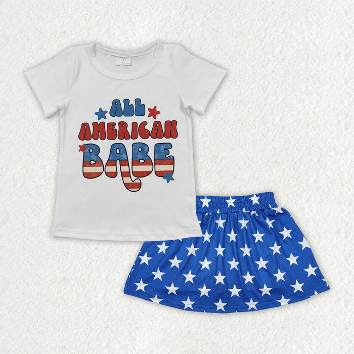 GSD2244 ALL AMERICA BABE Top Stars Skort Baby Girls 4th of July Clothes Sets
