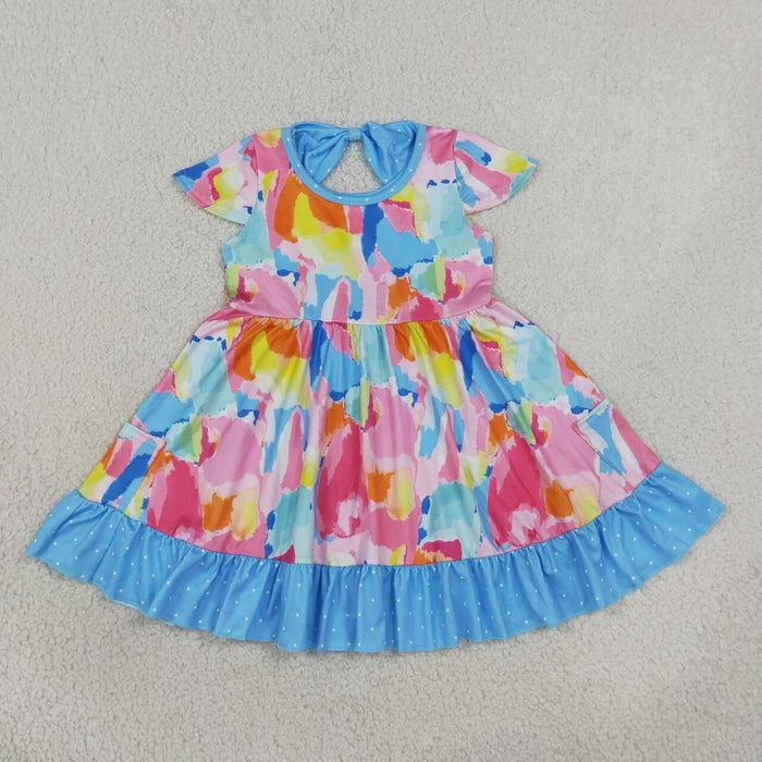 GSD2610 Tie-Dye Print Baby Girls Short Sleeve Knee Length Dresses