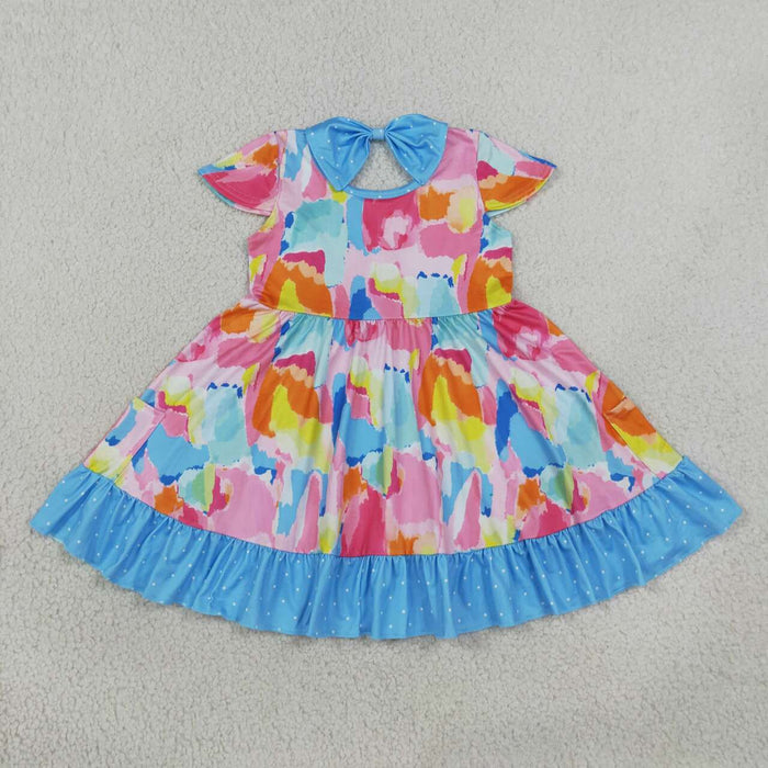 GSD2610 Tie-Dye Print Baby Girls Short Sleeve Knee Length Dresses