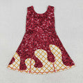GSD2749 Wine Sprinkle Print Girls Summer Shorts Knee Length Yoga Dress