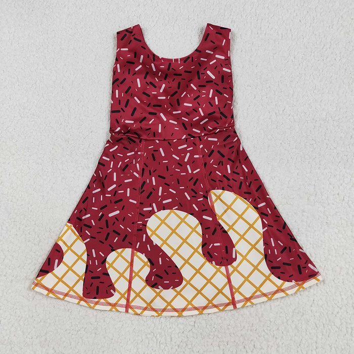 GSD2749 Wine Sprinkle Print Girls Summer Shorts Knee Length Yoga Dress