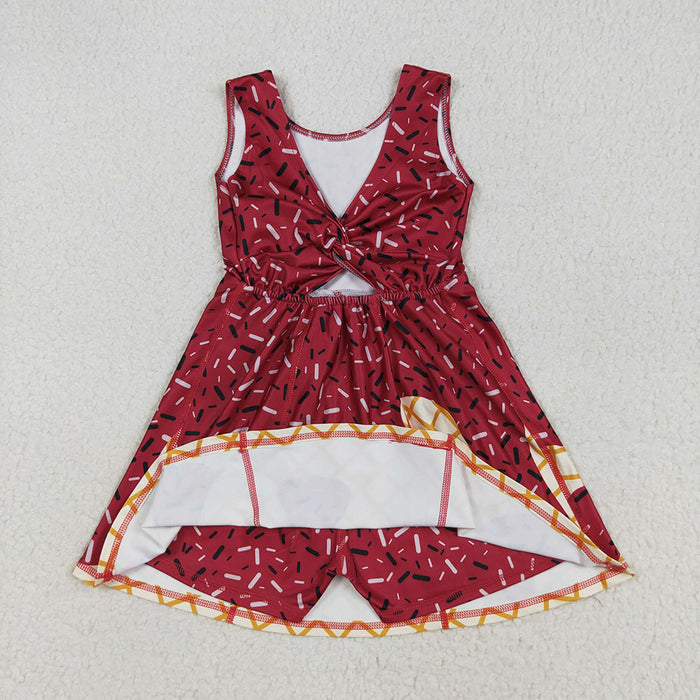 GSD2749 Wine Sprinkle Print Girls Summer Shorts Knee Length Yoga Dress