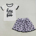 GSD2772 Hey BOO White Top Bat Purple Skort Girls Halloween Clothes Set
