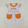 GSD2791 Candy Embroidery Stripes Print Pockets Girls Halloween Knee Length Dress