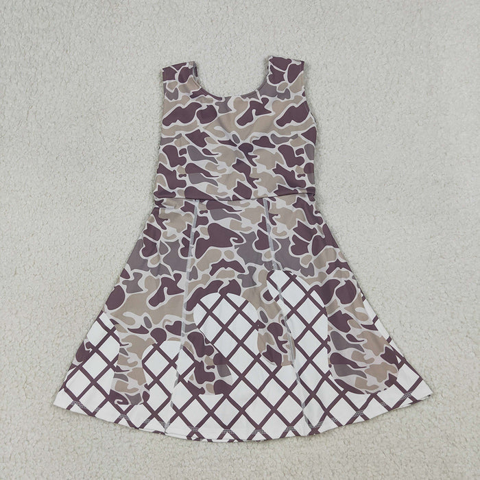 GSD2819 Girls’ Camouflage Grey Waffle Print Sleeveless Yoga Dress