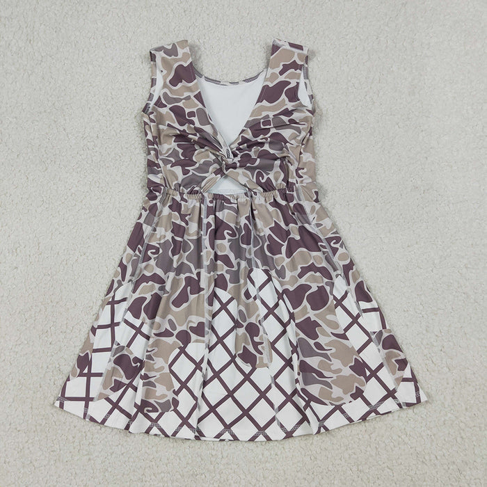 GSD2819 Girls’ Camouflage Grey Waffle Print Sleeveless Yoga Dress