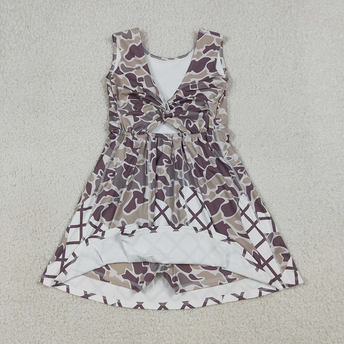 GSD2819 Girls’ Camouflage Grey Waffle Print Sleeveless Yoga Dress