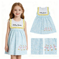 GSD2970 Sissy Goose Embroidery Blue Flowers Baby Girls Sleeveless Dress