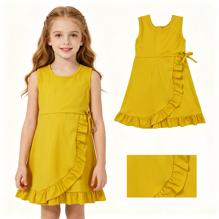 GSD3031 Mustard Girls Zipper Ruffle Yoga Sleeveless Shorts Dress