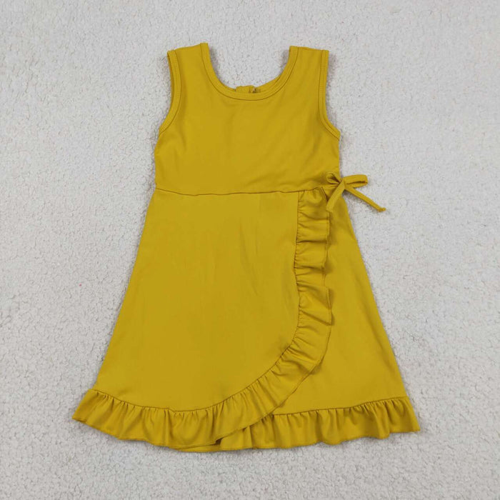 GSD3031 Mustard Girls Zipper Ruffle Yoga Sleeveless Shorts Dress