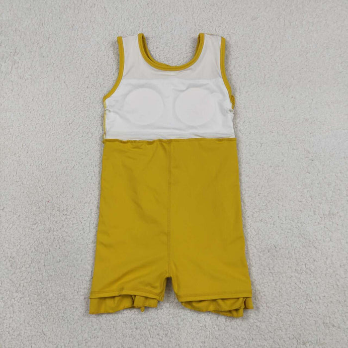 GSD3031 Mustard Girls Zipper Ruffle Yoga Sleeveless Shorts Dress