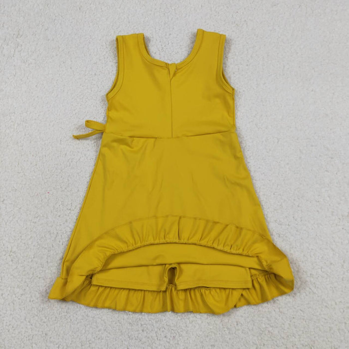 GSD3031 Mustard Girls Zipper Ruffle Yoga Sleeveless Shorts Dress