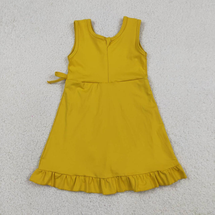 GSD3031 Mustard Girls Zipper Ruffle Yoga Sleeveless Shorts Dress
