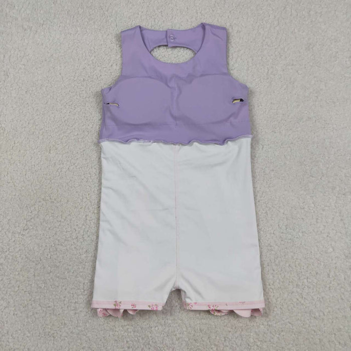 GSD3317 Pink Floral Bows Scallop Edge Baby Girls Purple Sleeveless Yoga Dress