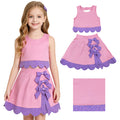 GSD3319 Pink Tank Top Bows Skort Purple Small Flowers Scallop Edge Girls Yoga Clothes Set