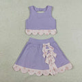 GSD3323 Purple Tank Top Bows Skort Girls Scallop Yoga Clothes Set