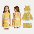 GSD3324 Yellow Tank Top Bows Skort Girls Scallop Yoga Clothes Set
