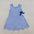GSD3427 Girls’ Blue Plaid Bow Scallop Sleeveless Yoga Dress