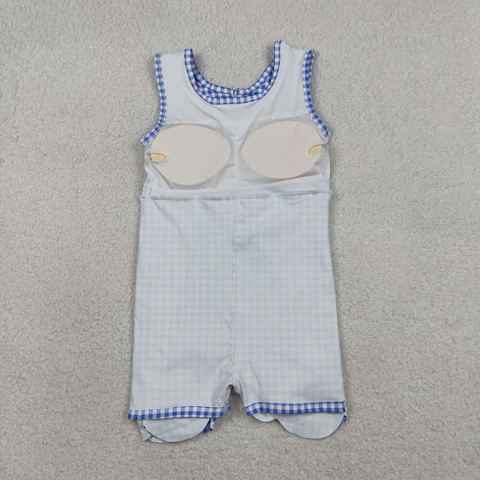 GSD3427 Girls’ Blue Plaid Bow Scallop Sleeveless Yoga Dress