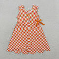GSD3428 Girls’ Orange Plaid Bow Scallop Sleeveless Yoga Dress