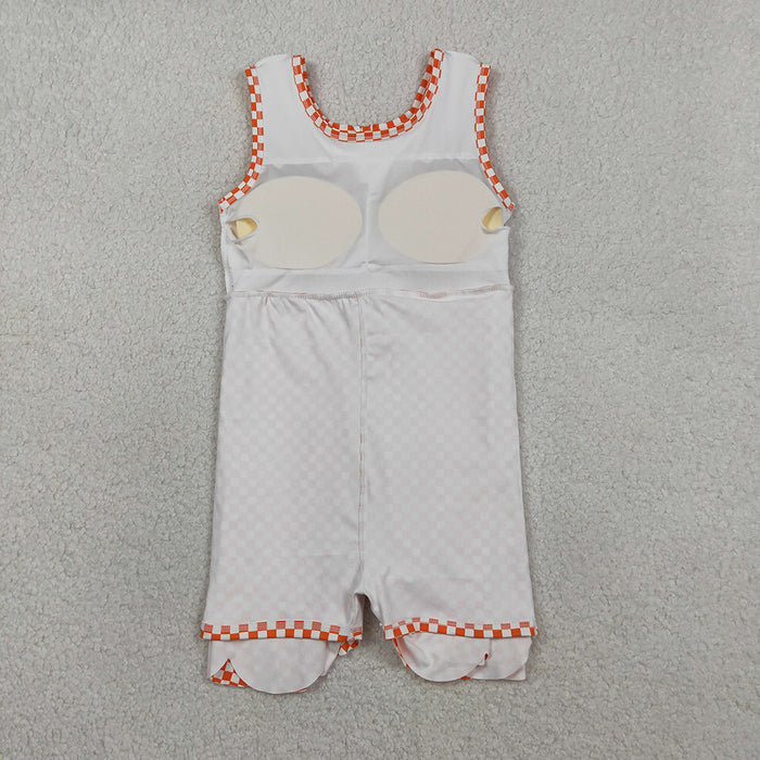 GSD3428 Girls’ Orange Plaid Bow Scallop Sleeveless Yoga Dress