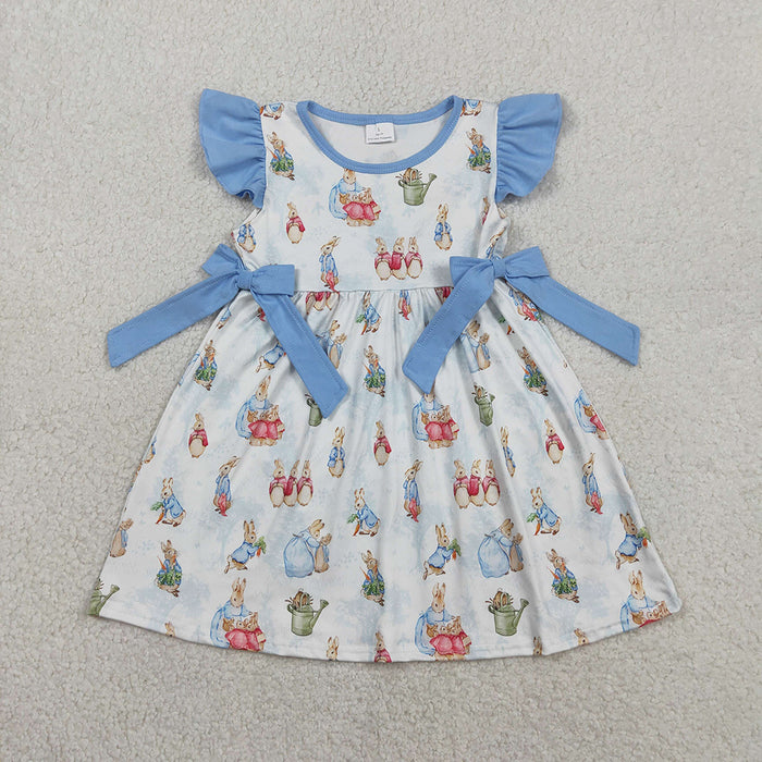GSD3452 Bunny Print Girls Easter Knee Length Dress