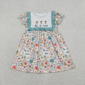 GSD3504 He is Risen Cross Colorful Flowers Print Girls Easter Knee Length Dress