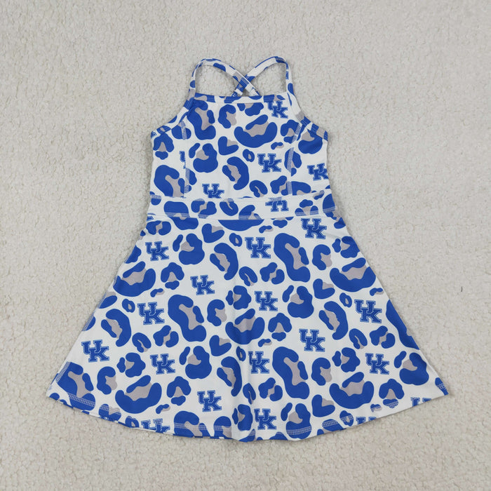 GSD3630 Teams Kentucky Leopard Print Girls Summer Strap Shorts Ruffle Knee Length Yoga Dress