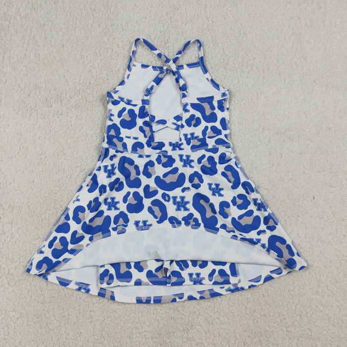 GSD3630 Teams Kentucky Leopard Print Girls Summer Strap Shorts Ruffle Knee Length Yoga Dress